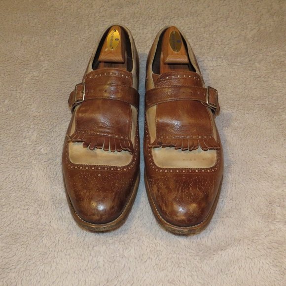Church's Shanghai Brown Cream Leather Two Tone Spectator Kiltie Monk Loafers 10